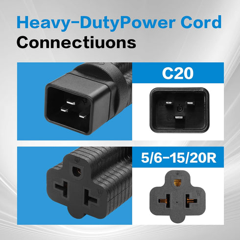 YACSEJAO 2 Pack NEMA 5/6-15/20R to IEC320 C20 Connector, 4-in-1 16Amp UPS Plug for Network Equipment
