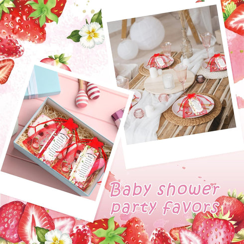 YLOLUL 180 Pcs Strawberry Baby Shower Gifts for Guest A Berry Sweet Baby is On the Way Party Favors Retractable