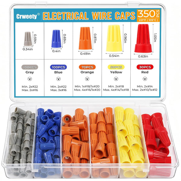 350 Pcs Electrical Wire Connectors Kit, Wire Connector Nuts Assorted, Small Wire