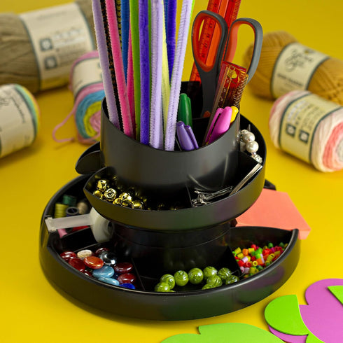 Officemate Deluxe Rotary Organizer, 16 Compartments, Black, Recycled (26255)