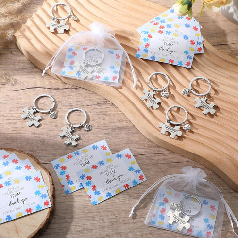 50 Set Teammates Sasylvia Welcome to The Team Appreciation Gift Puzzle Piece Keychain with Thank You Card Team