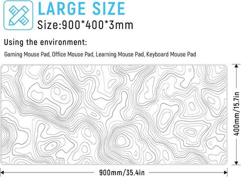 JIALONG White Topographic Large Gaming Mouse Pad, XXL Mousepad, Big Mouse Mat Desk Pad for Keyboard and Mouse, Gaming Computer Laptop PC Desk Office Accessories by JIALONG