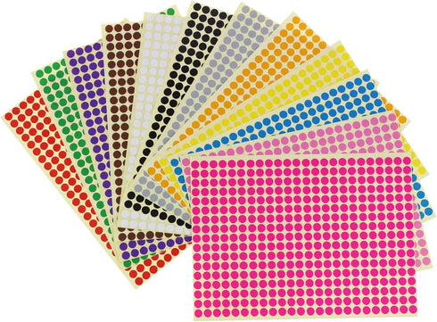 LJY 6mm Round Dot Stickers, 12 Assorted Colors, 36 Sheets with 14688 Dots Total