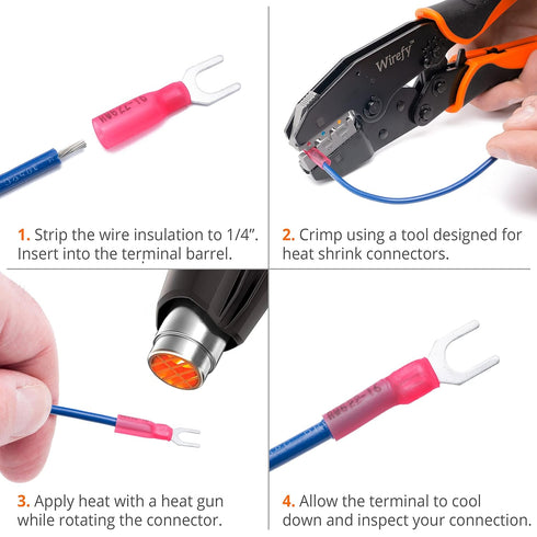 Wirefy 150 PCS Heat Shrink Fork Connectors, Marine Grade Fork Terminals for 22-16 Gauge Wire