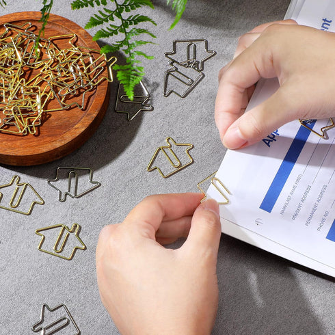 Yeaqee 100 Pcs House Shaped Paper Clips, Gold Silver Fun Bookmarks for Real Estate Agents