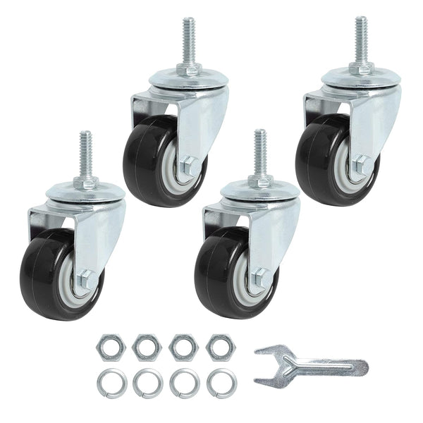 Finnhomy 2 Inch Heavy Duty Stem Caster Wheels, Threaded Swivel Casters Set of 4 for Wire Shelves - Black