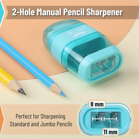 Mr. Pen Pencil Sharpener & Eraser, 4 Pack, Colorful, 2 Sharpening Holes, Manual Handheld Pencil Sharpener