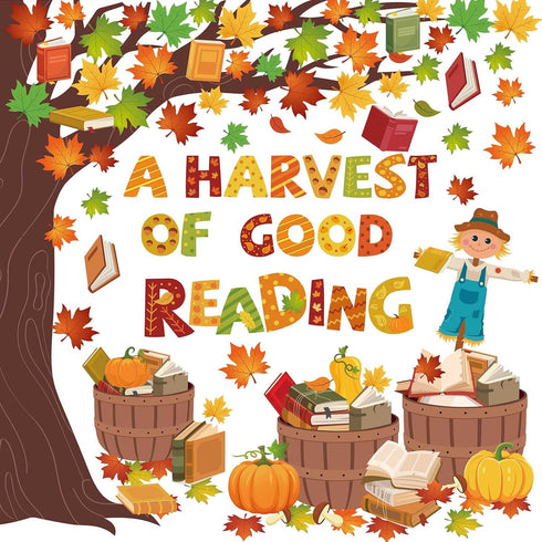 Pasimy Fall Reading Bulletin Boards, Book Tree Classroom Decorations, Autumn Scarecrow Pumpkin Cutouts for Thanksgiving