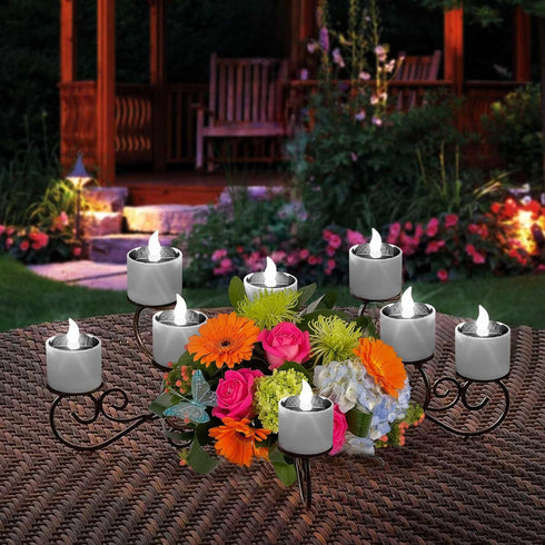 6 Pack Cool White Solar Powered Flameless Tealights, Rechargeable Outdoor Waterproof LED Flickering Electric Solar Tea