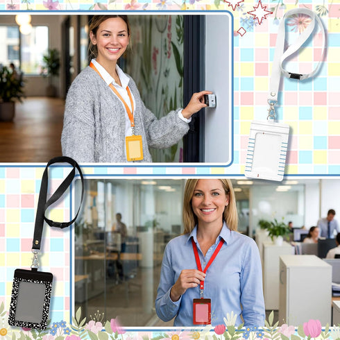 6 Harloon Pcs Teacher ID Badge Holder with Lanyard Teacher Appreciation Gifts PU Cute Composition Notebook Pencil