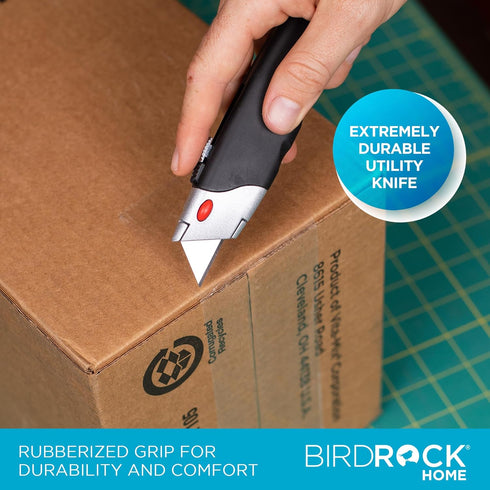 INTERNET'S BEST Premium Utility Knife Set, Retractable Box Cutter with Rubber Handle, Includes 2 Razor Knives