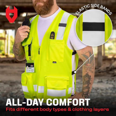 NoCry Premium Reflective Safety Vest for Men, Heavy Duty Stitching, ANSI Class 2