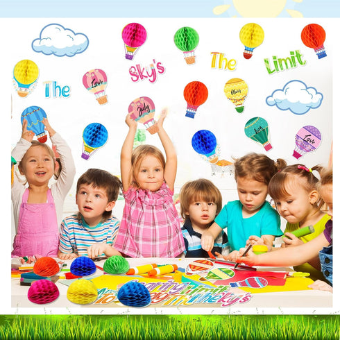 TaoBary 84 Pcs 3D Hot Air Balloon Honeycomb Bulletin Board Set, Cutouts for School Decoration (Cool Balloon)