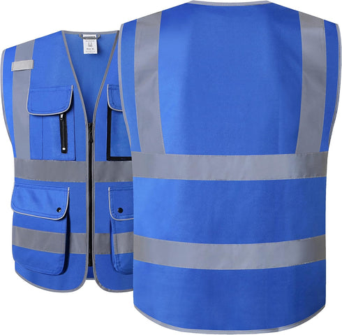 Class 2 Retro-Reflection Safety Vests 9 Pockets and Front Zipper ANSI/ISEA 107-2015(Blue-3, 2X-Large)