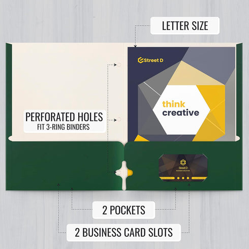 Better Office Products Two Pocket Portfolio Folders, 50-Pack, Dark Green, Letter Size Paper Folders