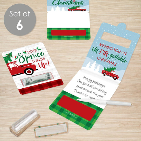 Set 6 Big Dot of Happiness Merry Little Christmas Tree - DIY Assorted Red Truck and Car Christmas Party Cash Holder