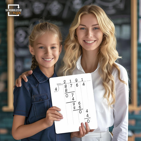 SCRIBBLEDO Division & Place Value Math Practice, 9”x12” Small White Board Dry Erase Sheets, Classroom Pack of 10