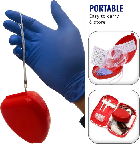 5 Pack w/O2 6.5 4.8 1.6 inches ASA TECHMED Medical CPR Rescue Mask, Adult Child Pocket Resuscitator, in Red Hard Case