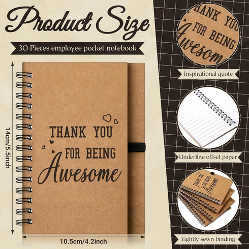 Cholemy Employee Appreciation Gifts, 60 Pcs Inspirational Kraft Notebooks with Bamboo Ballpoint Pens for Coworkers