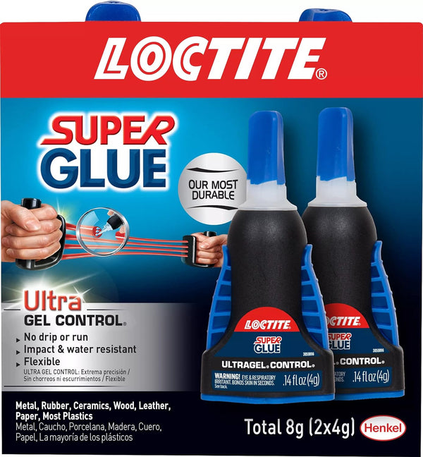 Loctite Super Glue Ultra Gel Control, Clear, 0.14 fl oz Bottle, 2 Pack for Plastic, Wood, Metal