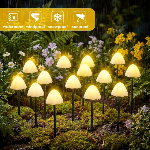 Grinsvalley 50LED 23FT 8 Mushroom Solar Lights for Garden Outdoor Solar Powered Garden String Lights Waterproof