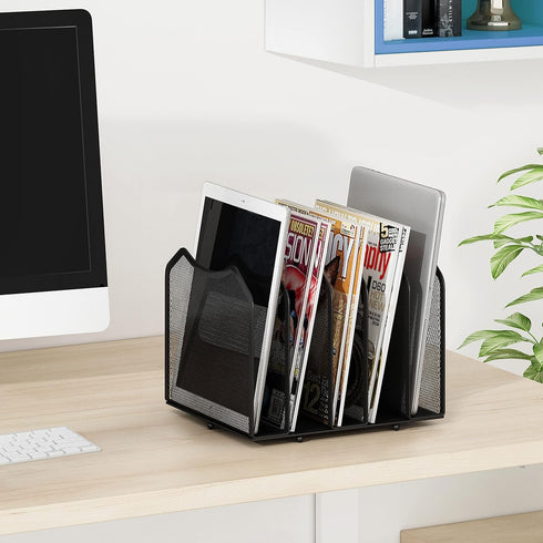 Simple Trending Mesh Desktop File Sorter, 5-Section Bookshelf for Home Office, Black