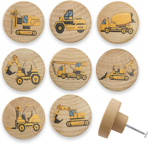 Set of 8 Wooden Construction Vehicle Digger Vehicle Theme Boys Bedroom Furniture