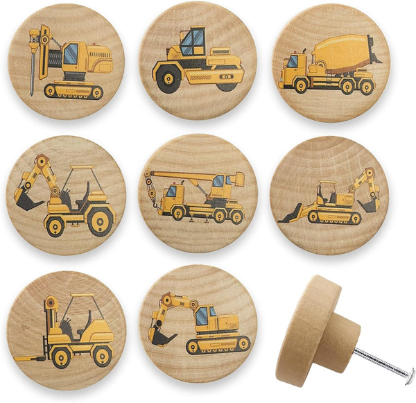Set of 8 Wooden Construction Vehicle Digger Vehicle Theme Boys Bedroom Furniture