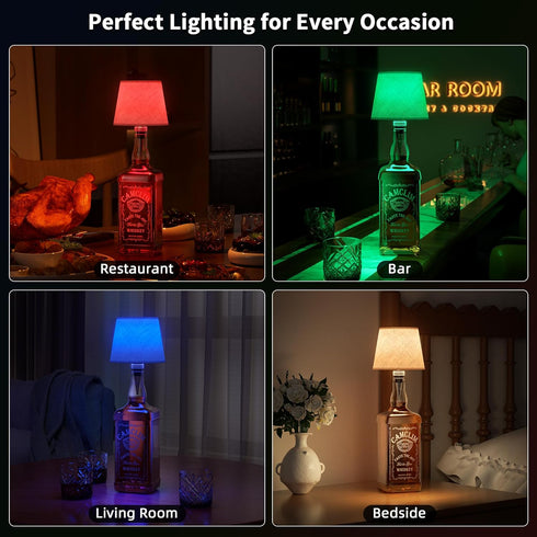 Dimming Set 2 Wireless Wine Bottle Lamp Shade Rechargeable RGB Bottle Light for Liquor Bottles with Remote Control