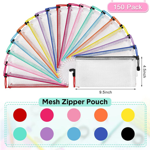 Harloon 150 Pack Bulk Pencil Pouch, 9.5 x 4.5 Inch Clear Mesh Zipper Cases for Office, Travel, Cosmetics, Toiletry Bags
