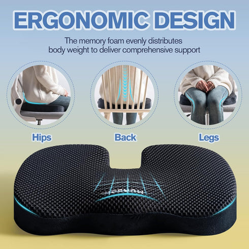 Mureon Seat Cushion for Office Chairs, Large Memory Foam Cushion for Car, Pressure Relief Ergonomic Chair Cushion