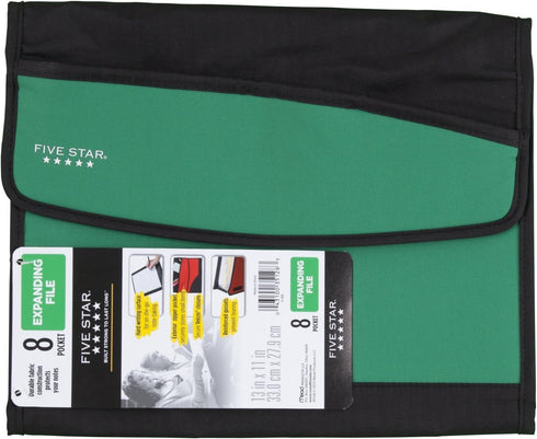 Five Star Expanding File Folder | 8-Pocket Expandable Folder | Green (73923)