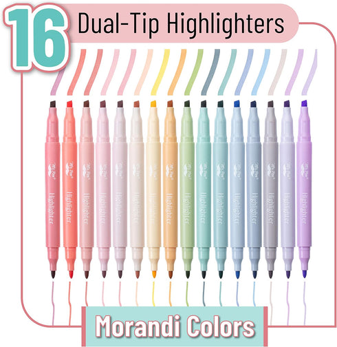 Mr. Pen- Dual Tip Highlighters, Morandi Colors, 16 Pack, Fine & Chisel Tip, Highlighters Pastel, Pastel Highlighter Markers, Pastel Highlighter, Highlighter Set, Planner Highlighters by Mr. Pen