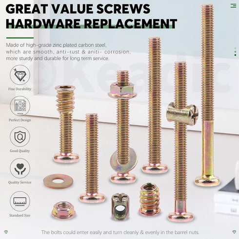 Keadic 253Pcs M6 (30-80mm) Baby Bed Crib Screws Baby Crib Bolts Replacement Kit Hex Socket Head Cap Bolts Barrel Nuts