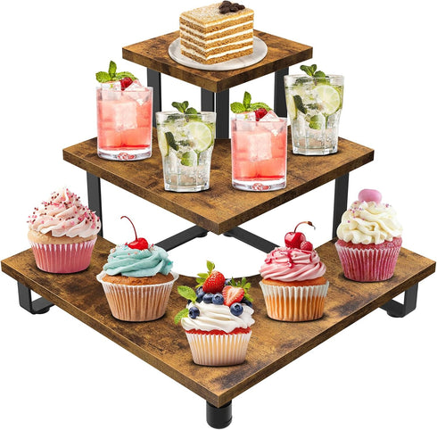 ELITEROO 3-Step Tiered Corner Display Shelves, Portable Wooden Retail Cupcake Food Stand