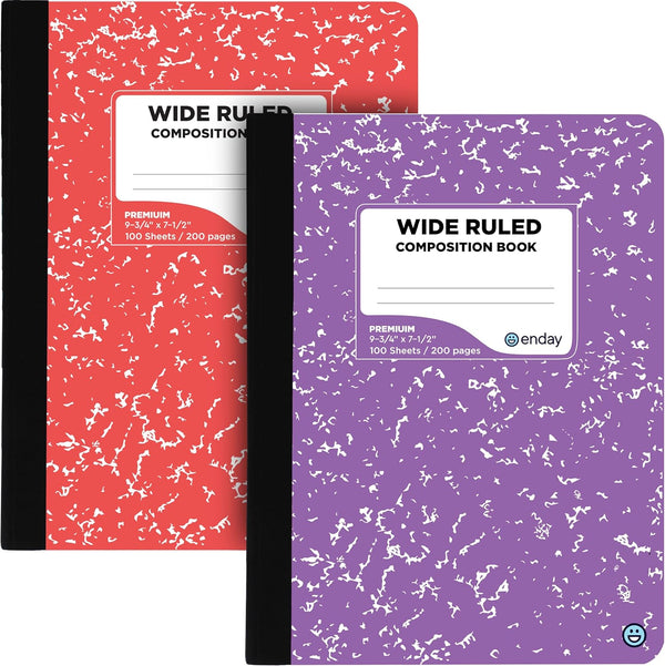 Enday Composition Notebooks - Wide Ruled Paper, Colored Marble Covers, 100 Sheets (200 pages), Marble Notebooks