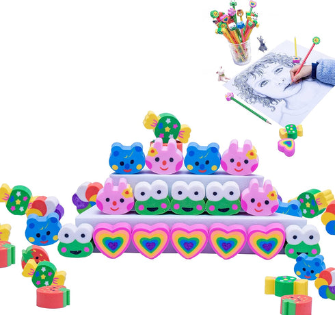 RONDURE Pencil Erasers Toppers, 35pcs Pink Heart Shape Pencil Top Erasers