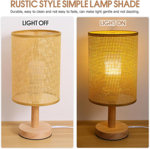 E27 5.46 Inch Angoily Rattan Lamp Shade for Table Lamps Natural Woven Vine Manzhu Lampshade Cylinder Small Rattan Lamp