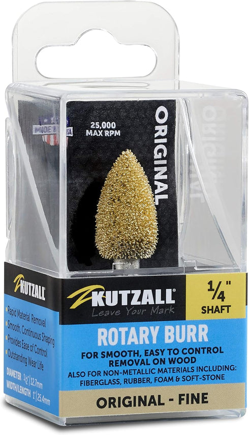 Kutzall Original Flame Rotary Burr, Fine, 1/4" Shaft, Wood Carving Bit for Bosch, DeWalt, Milwaukee