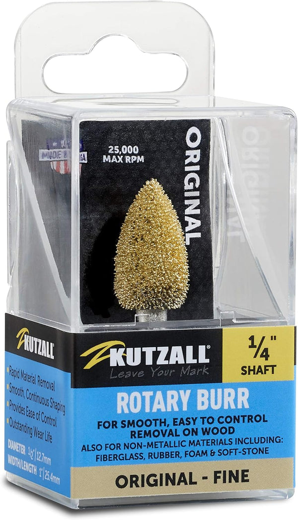 Kutzall Original Flame Rotary Burr, Fine, 1/4" Shaft, Wood Carving Bit for Bosch, DeWalt, Milwaukee