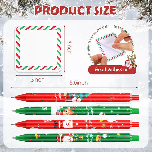 Spakon 48 Pcs Christmas Notepad Set with 24 Christmas Candy Sticky Notes and Themed Ballpoint Pens