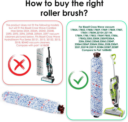 (2 Pieces) Multi-Surface Pet Pro Brush Rolls, Compatible with Bissell CrossWave 1785 Series Vacuum Cleaner