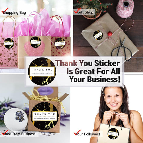 Thank You for Supporting My Small Business – Black Marble Stickers with Gold Foil – 1.5" Round, 400 Waterproof