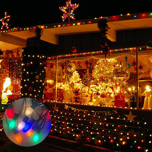 Abeja 25 Pack Multicolor C9 LED Christmas Light Bulbs, C9 LED Replacement Bulbs Fits E17 Intermediate Base, 0.6 Watts