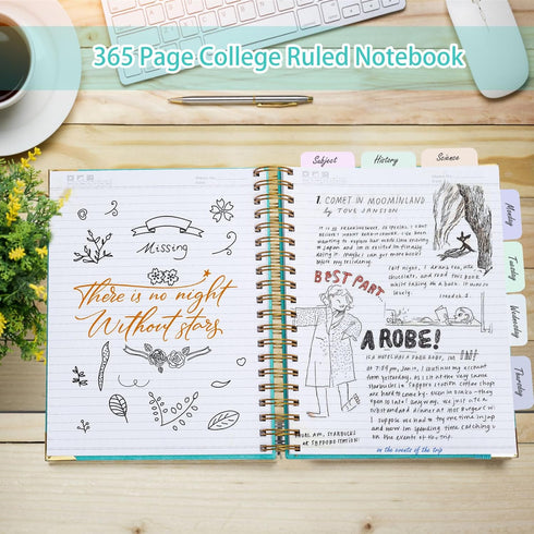 Spiral Notebook, 365 Page Hardcover Leather Notebook Journal, Large A5 Lined Journal for Women Men, College Ruled Notebooks for Work School, Journals for Writing, 24pcs Index Tabs, 5.5" x 8.5", Purple by Amanple