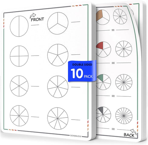 SCRIBBLEDO Fraction Manipulatives, 9”x12” Dry Erase Sheets, Math Manipulatives for 1st and 2nd Grade Students
