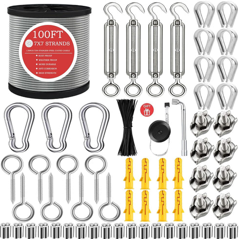 1/8" Wire Rope,Turnbuckles for Cables Wire, 304 Stainless Steel Cable,M5 Turnbuckle Kit,Wire