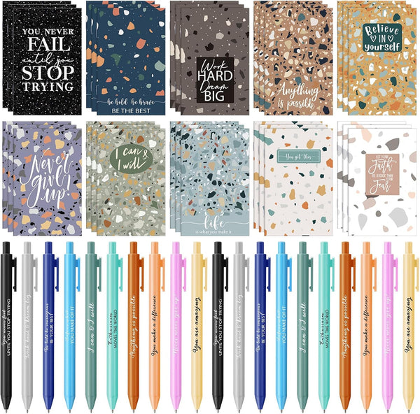 PerKoop 60 Pcs Inspirational Gifts Notepads, Motivational Pens Set, Small Pocket Notepads for Student Teacher Gifts