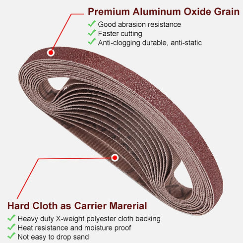 Sanding Belt 24 Pack, 1/2 x 18 Inch Aluminum Oxide Assortment for Woodworking and Metal Polishing