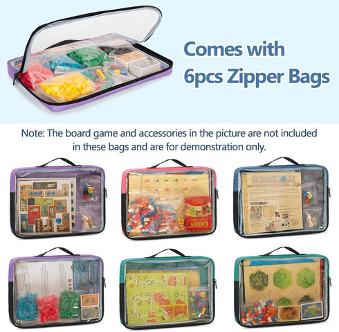6pcs Rexmica Board Game Storage Bag with Zipper Bags, Board Game Organizer and Storage with Cover for Office Supplies
